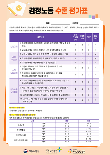 감정노동 수준평가표